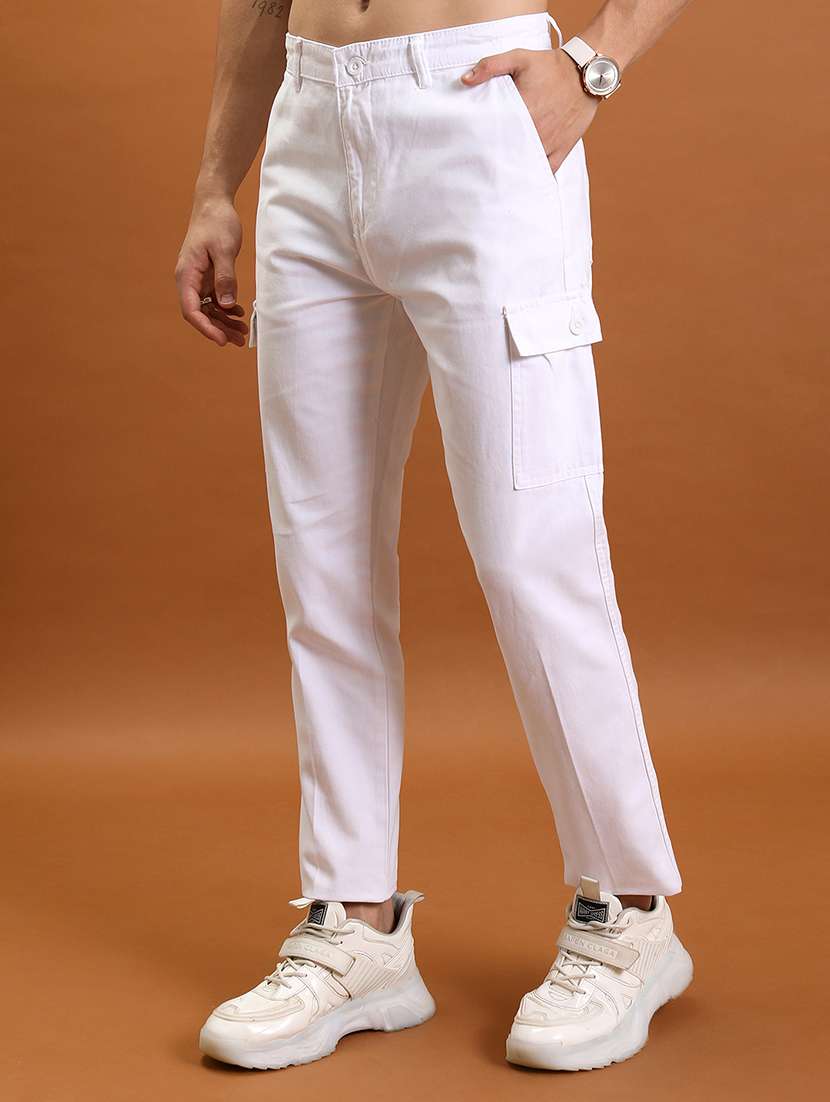 men white cotton pleated casual trouser - 22462817 -  Standard Image - 3