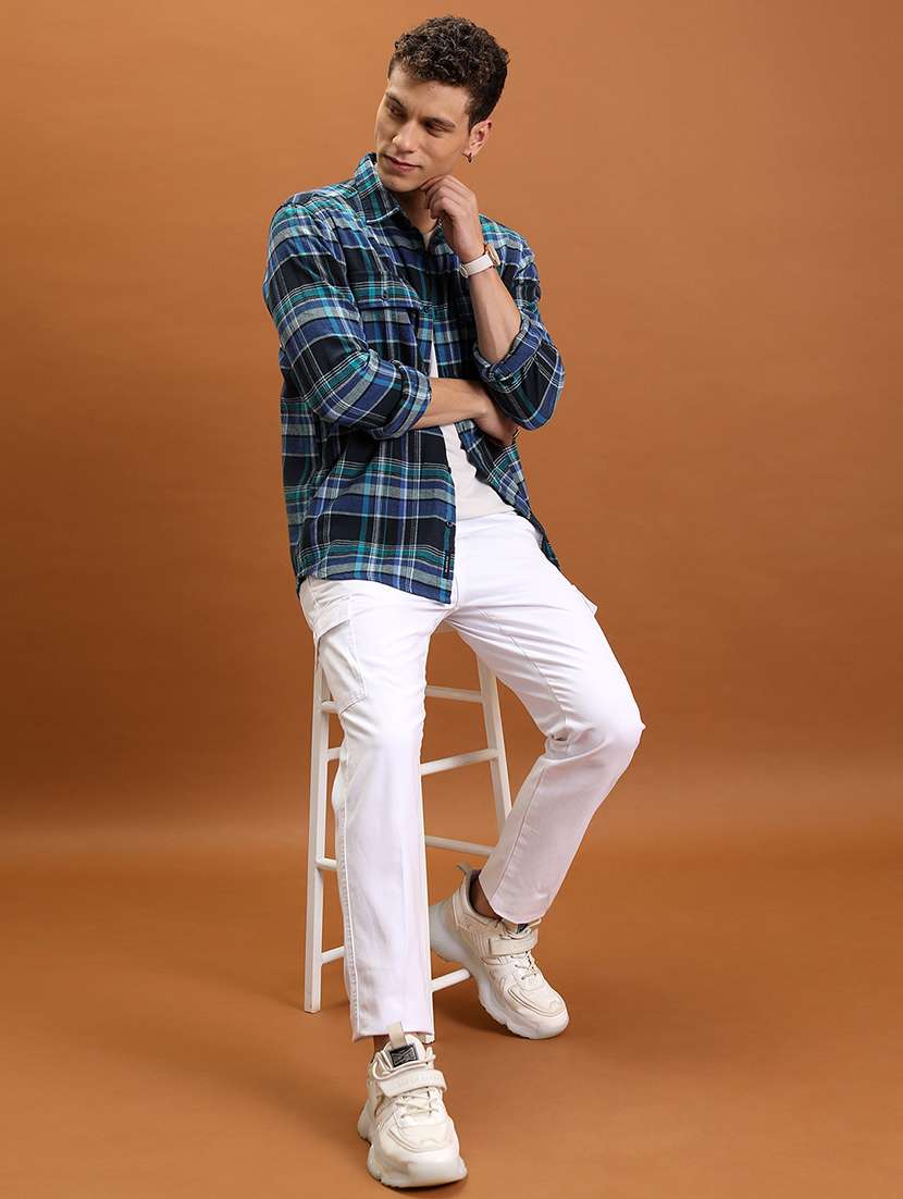 men white cotton pleated casual trouser - 22462817 -  Standard Image - 5