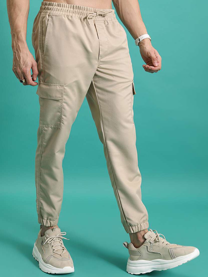 men beige solid casual trousers cargo style full length - 22462832 -  Standard Image - 3