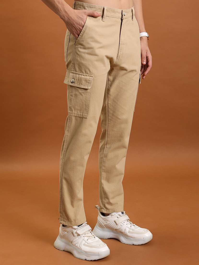 men beige cotton blend casual cargos trousers - 22462837 -  Standard Image - 3