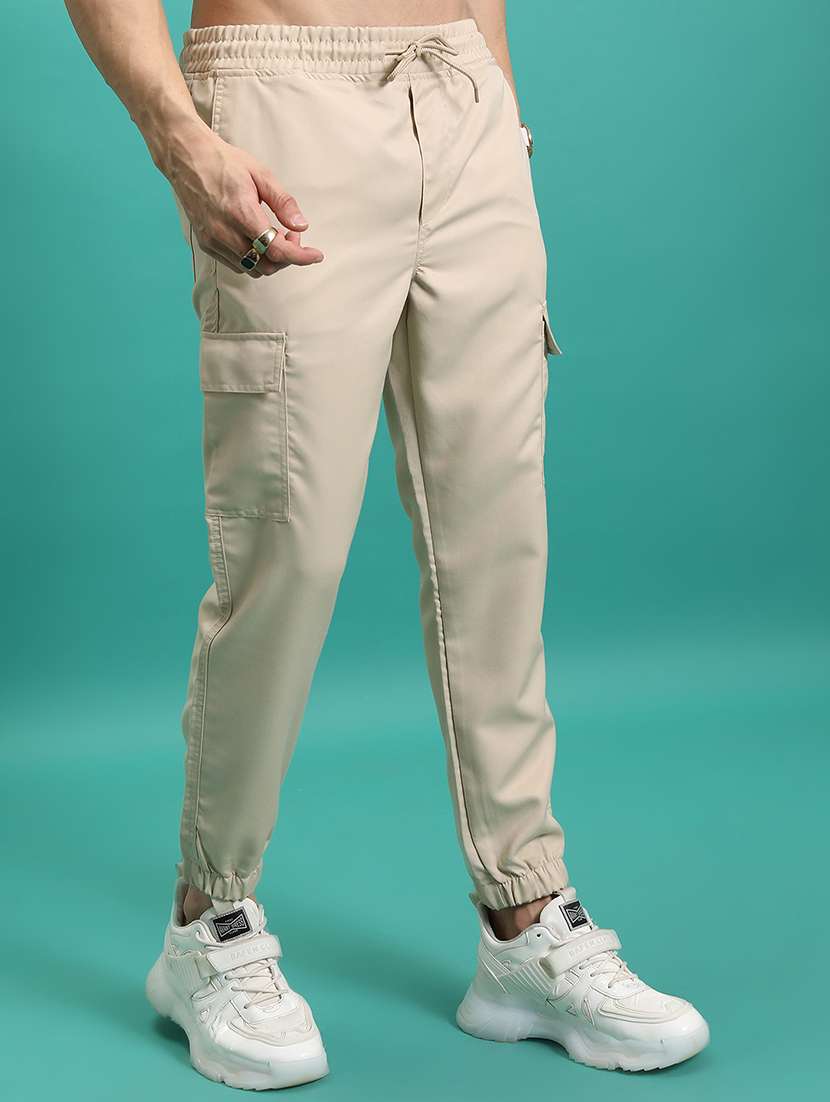 men beige polyester pleated casual trouser - 22462842 -  Standard Image - 3