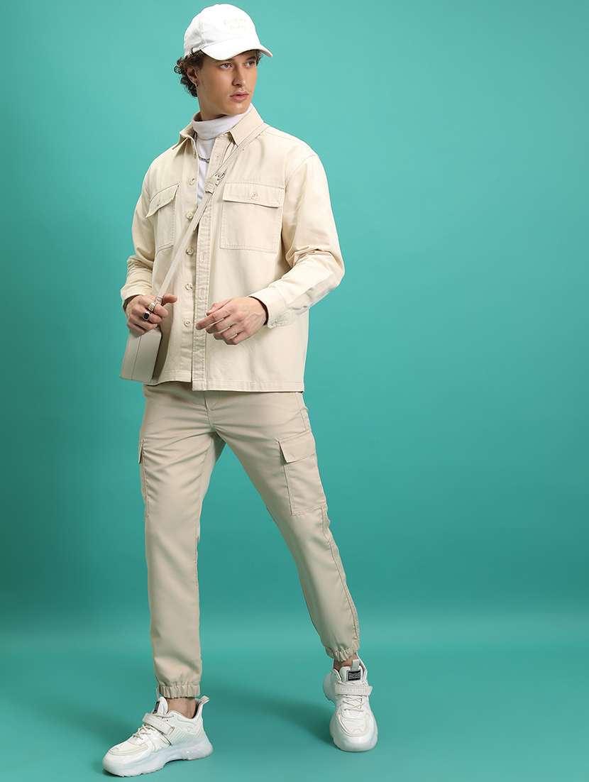 men beige polyester pleated casual trouser - 22462842 -  Standard Image - 5