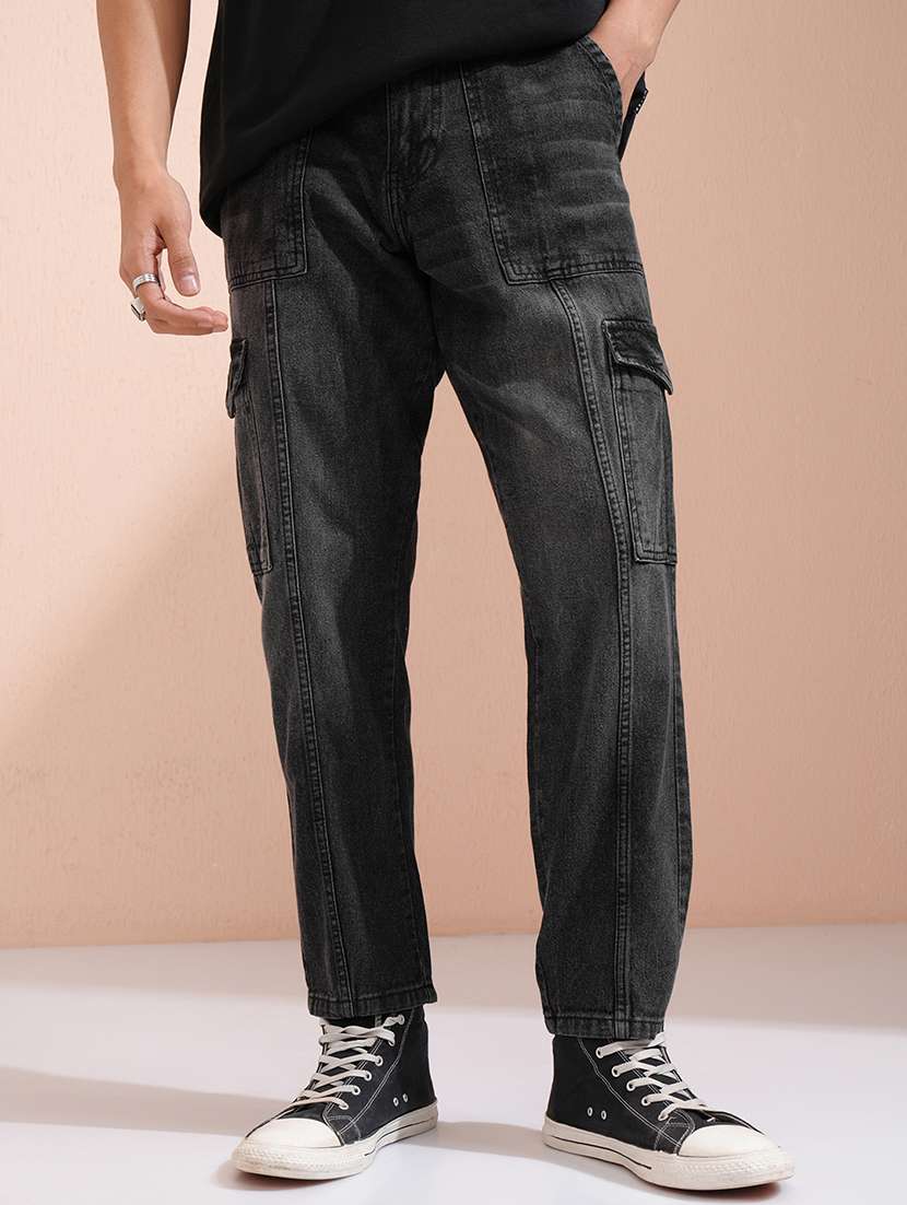men grey cotton jean