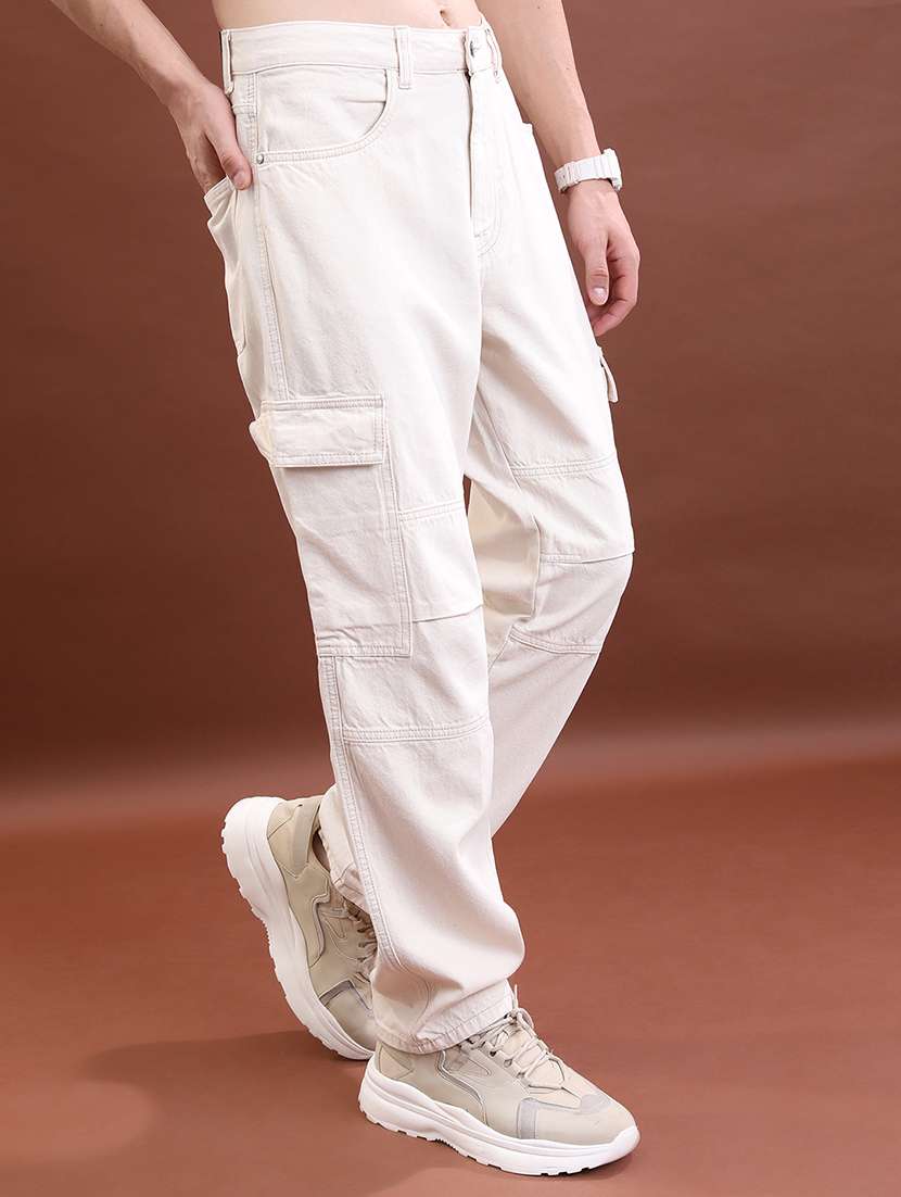 men solid  cream cotton jean - 22462884 -  Standard Image - 3