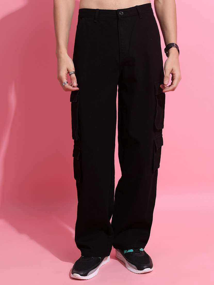 men solid  black cotton jean