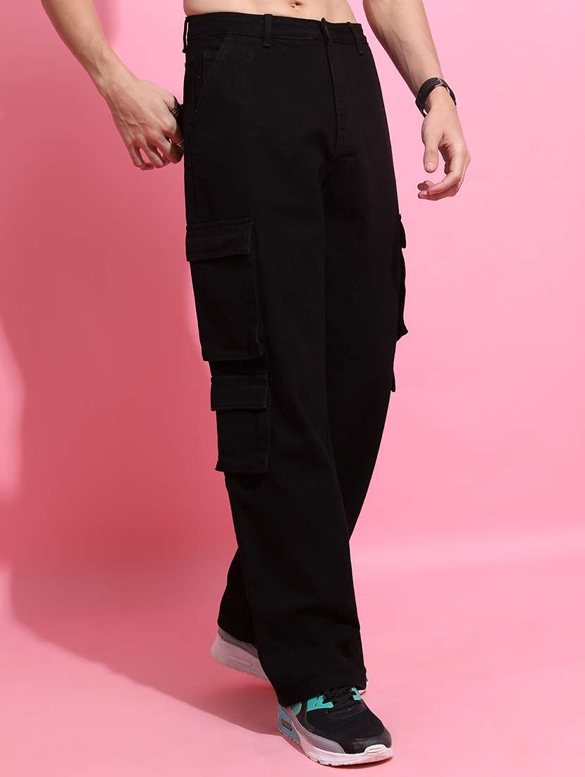 Men Solid Black Cotton Jean - 22462899 -  Standard Image - 3