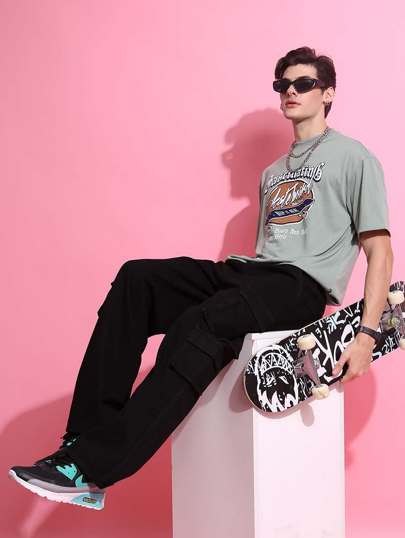 Men Solid Black Cotton Jean - 22462899 -  Standard Image - 5