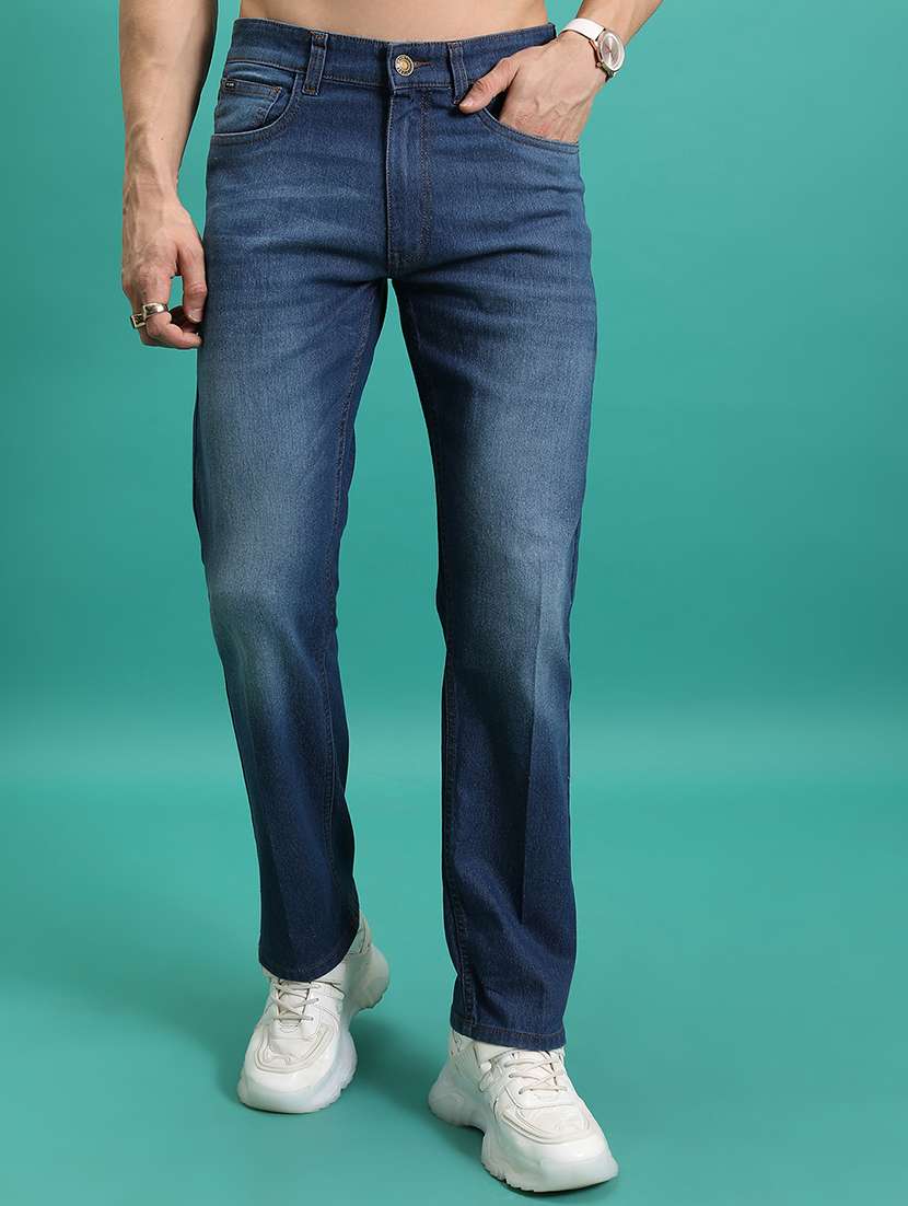 men solid  blue cotton jean