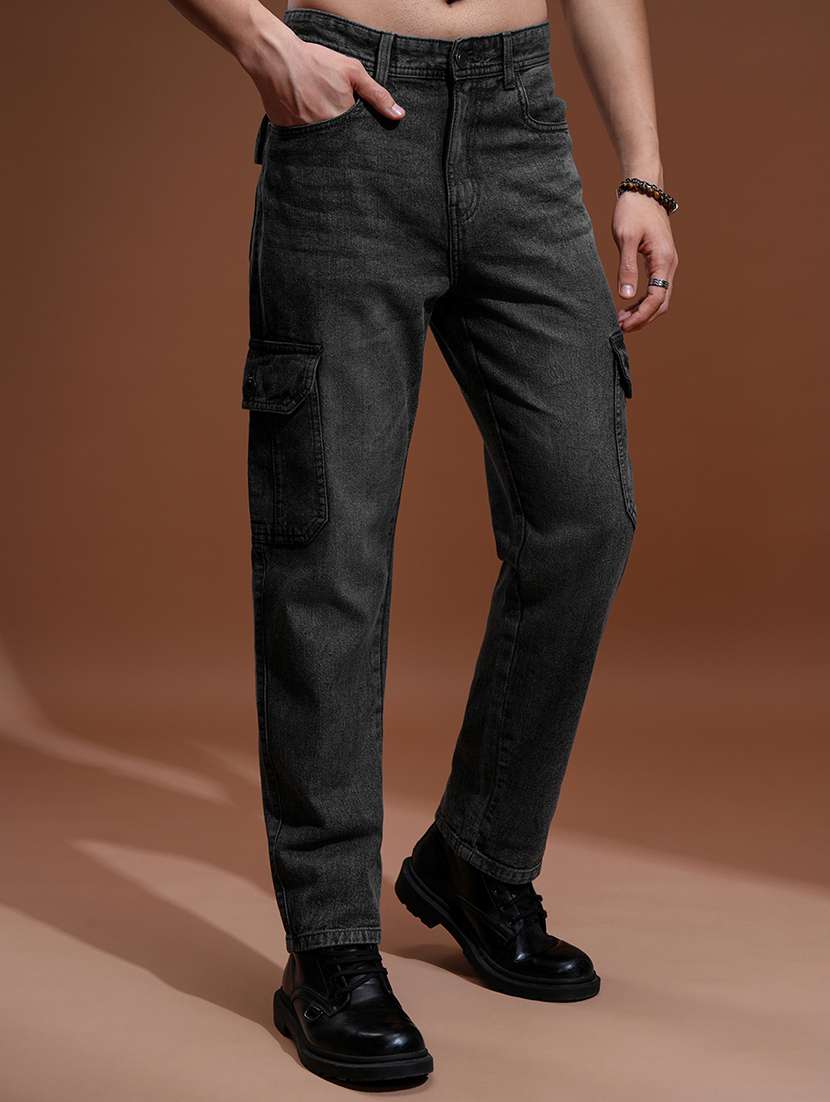 men solid  grey cotton jean