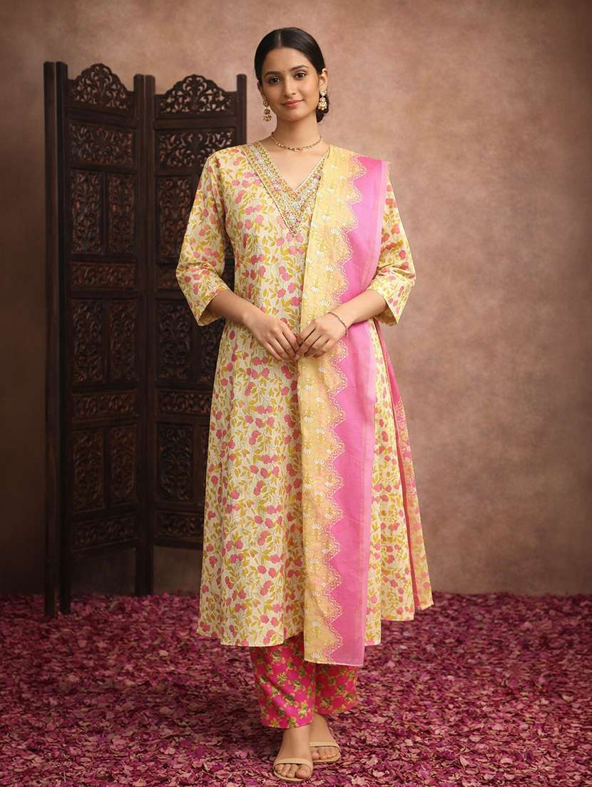 women multi cotton straight ethnic dress