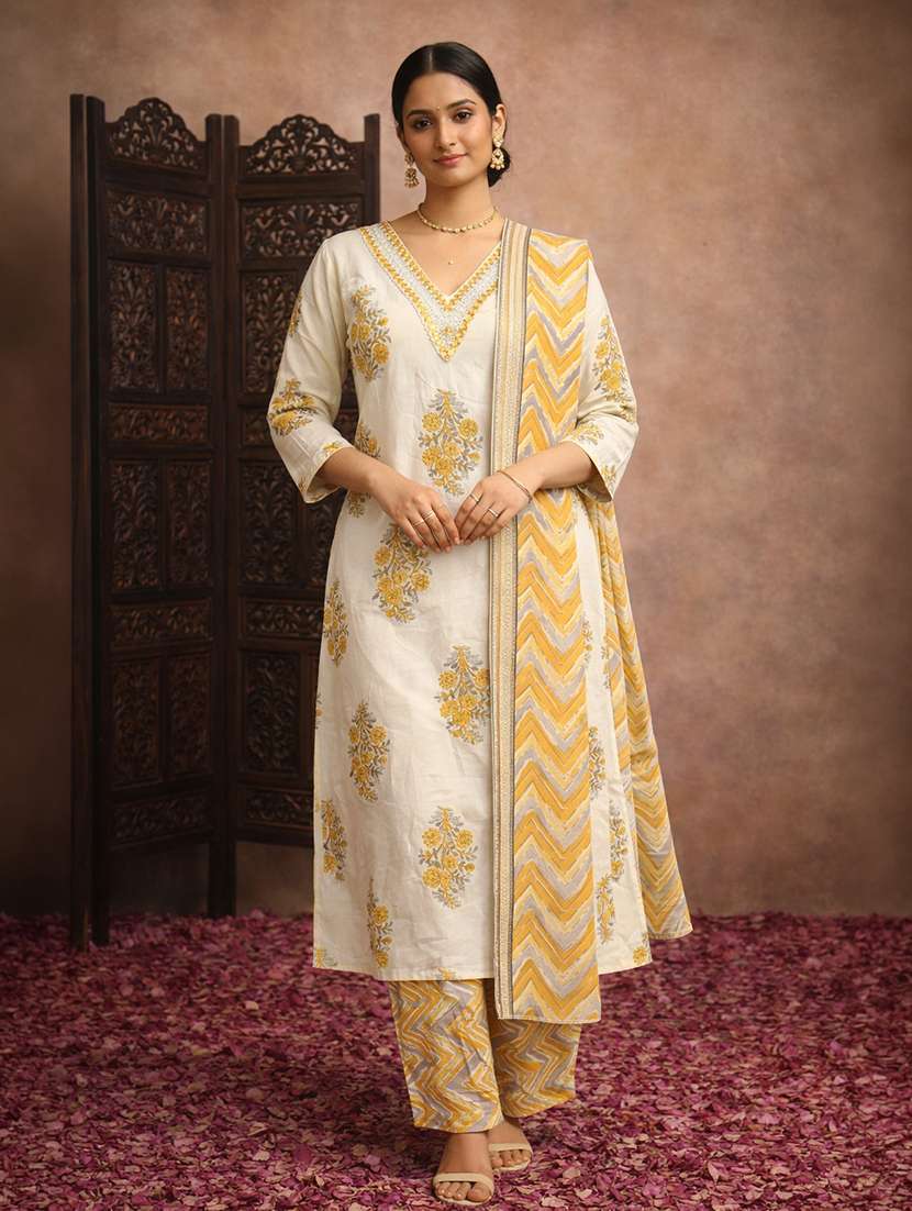 women yellow cotton straight ethnic dress