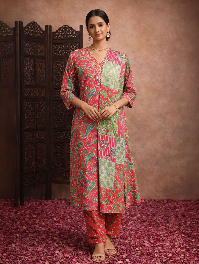 women red cotton straight ethnic dress