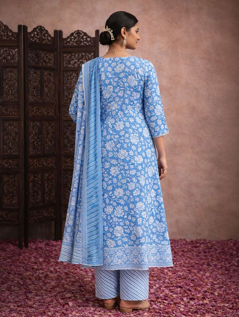 women blue cotton fit & flare ethnic dress - 22463123 -  Standard Image - 3