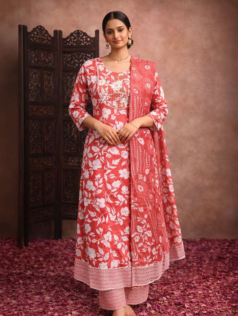 women red cotton fit & flare ethnic dress