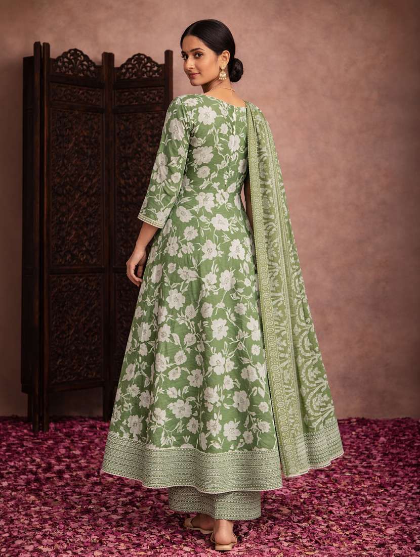 women olive cotton fit & flare ethnic dress - 22463127 -  Standard Image - 3