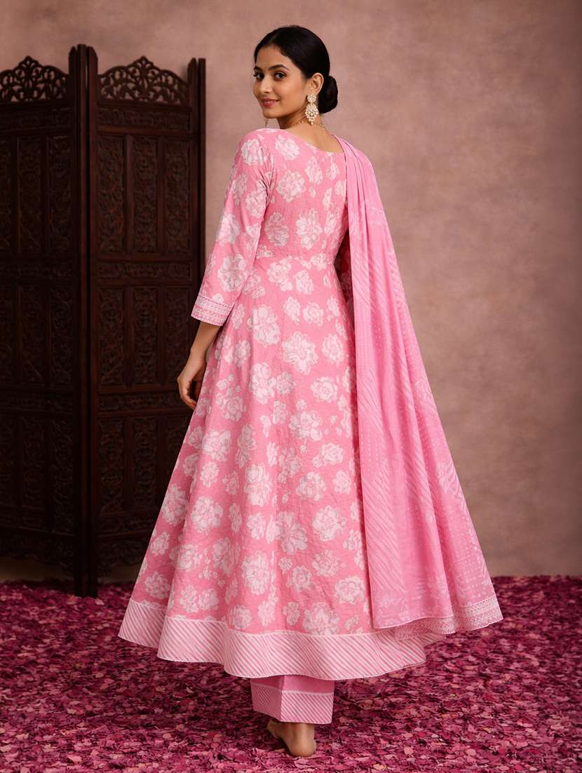 women pink cotton fit & flare ethnic dress - 22463128 -  Standard Image - 3