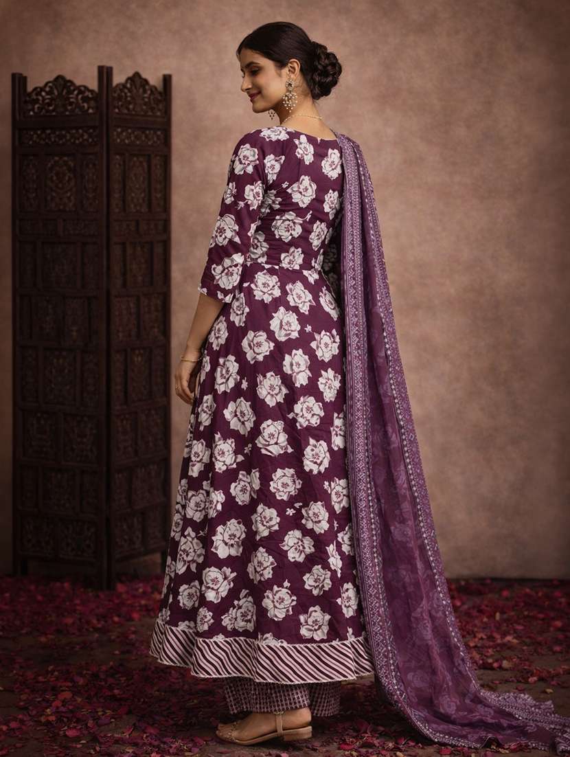 women purple cotton fit & flare ethnic dress - 22463129 -  Standard Image - 3