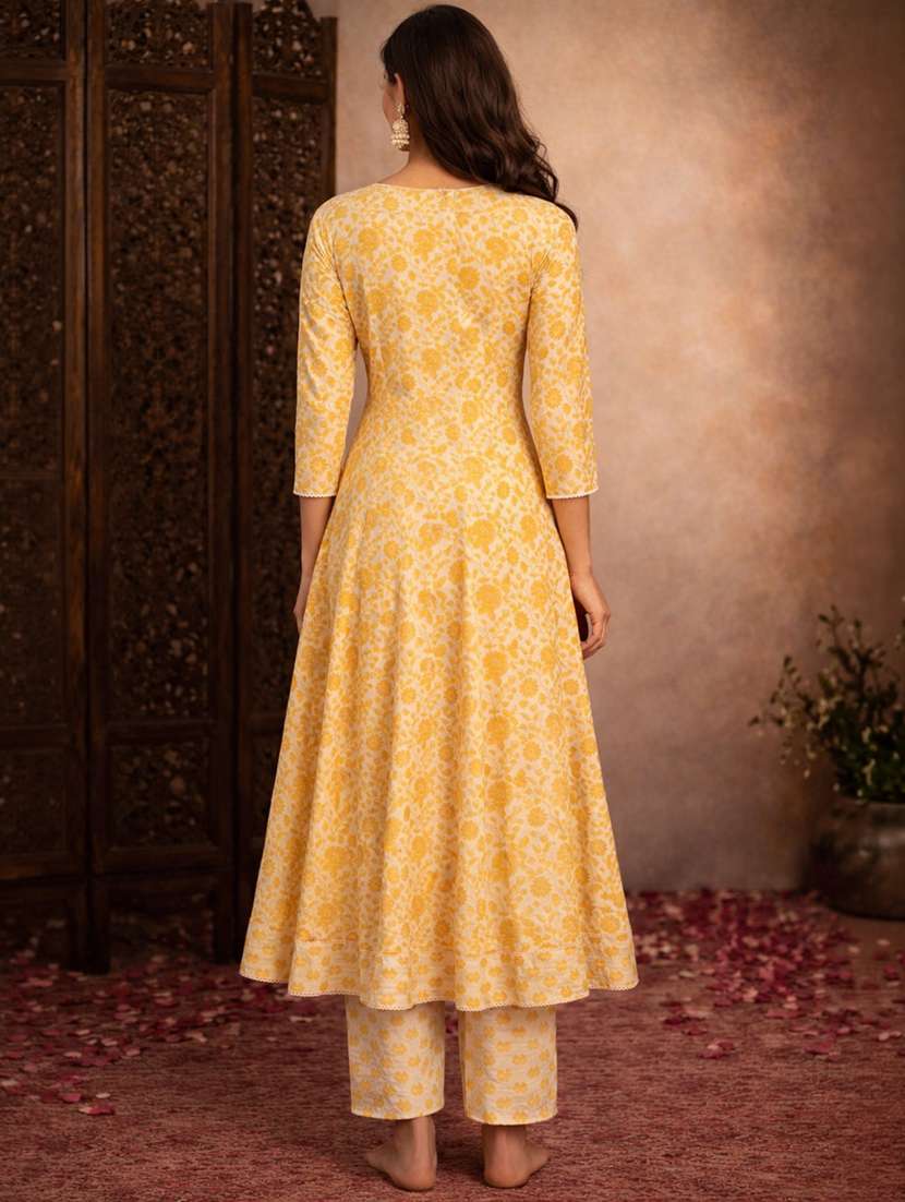 women yellow cotton fit & flare ethnic dress - 22463130 -  Standard Image - 3