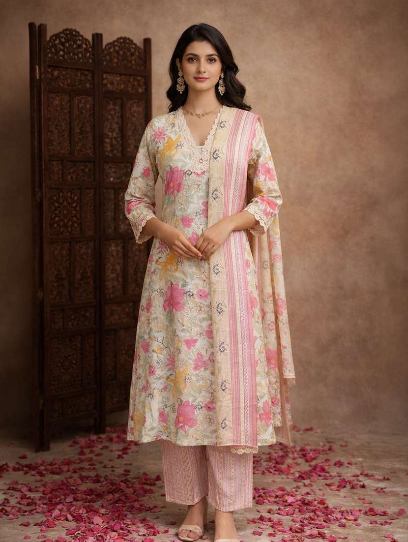 women peach cotton fit & flare ethnic dress