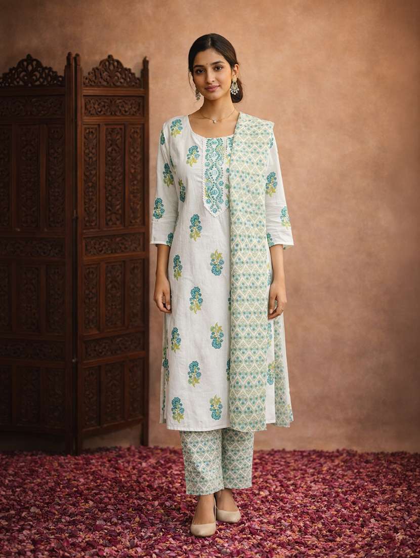 women multi cotton straight ethnic dress