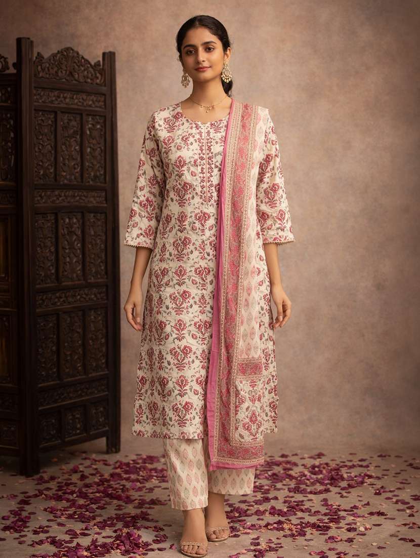 women multi cotton straight ethnic dress