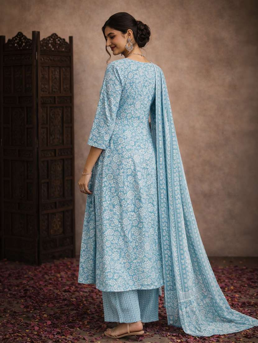 women blue cotton straight ethnic dress - 22463142 -  Standard Image - 3