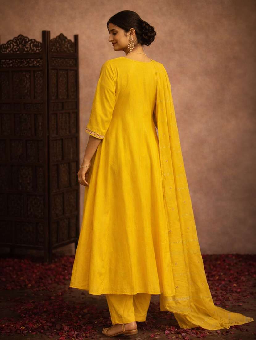 women yellow cotton blend straight ethnic dress - 22463148 -  Standard Image - 3