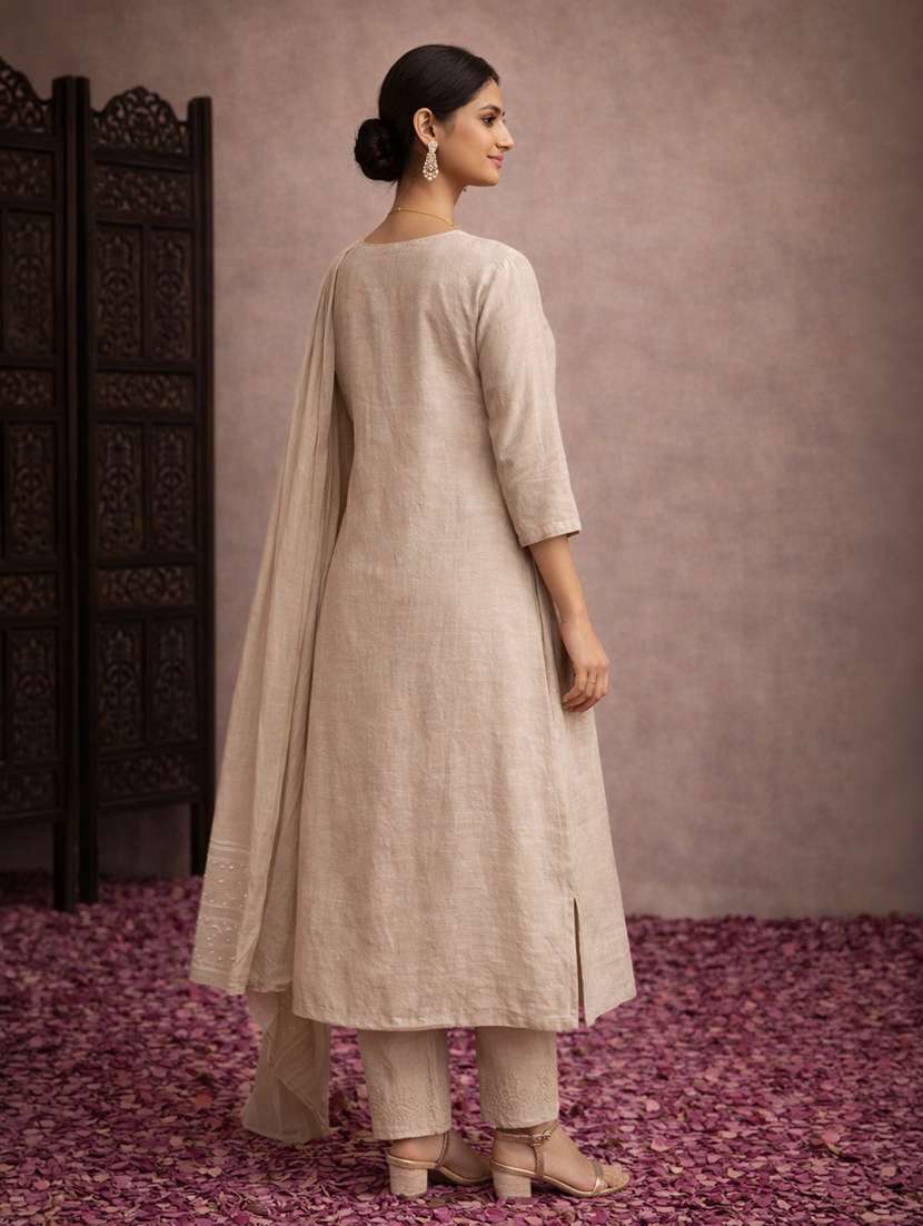 wome beige cotton blend straight ethnic dress - 22463151 -  Standard Image - 3