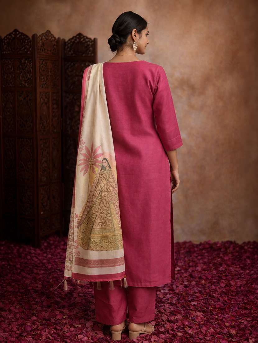 women self design pink cotton blend straight ethnic dress - 22463181 -  Standard Image - 3