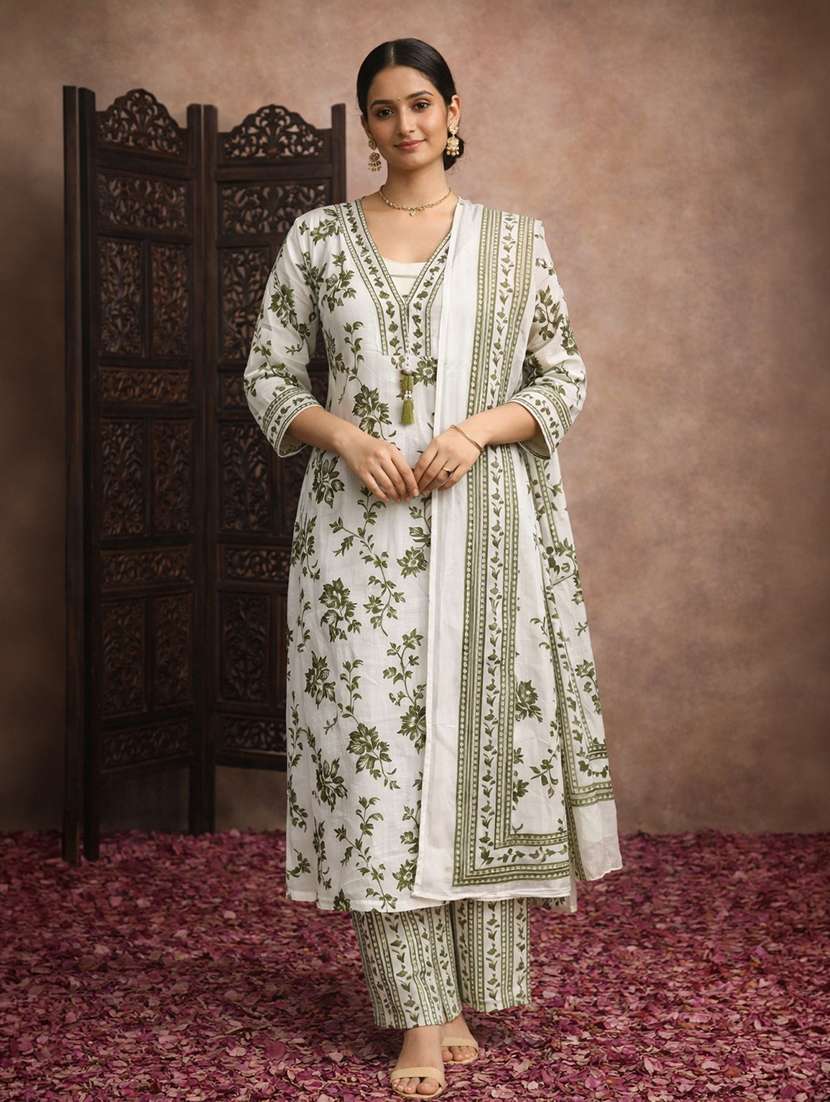 women white cotton straight ethnic dress