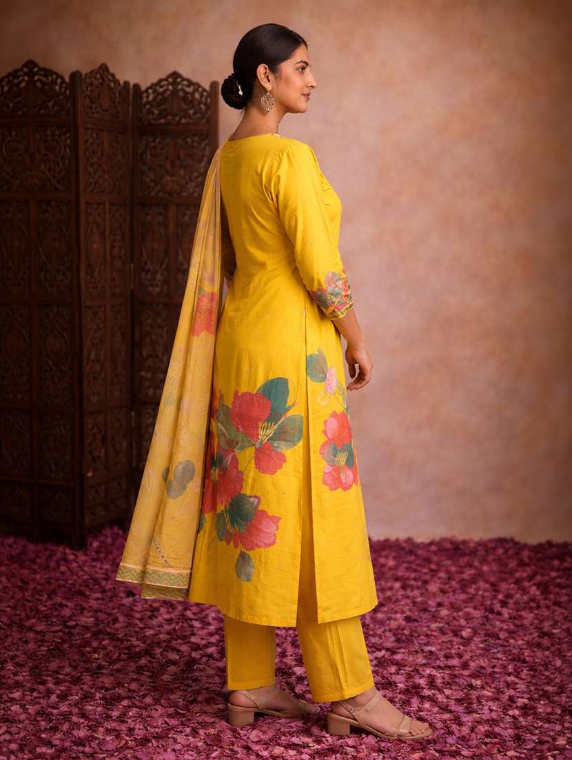 women yellow cotton straight ethnic dress - 22463193 -  Standard Image - 3