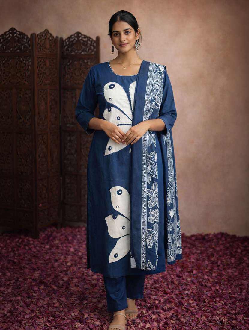 women teal cotton straight ethnic dress