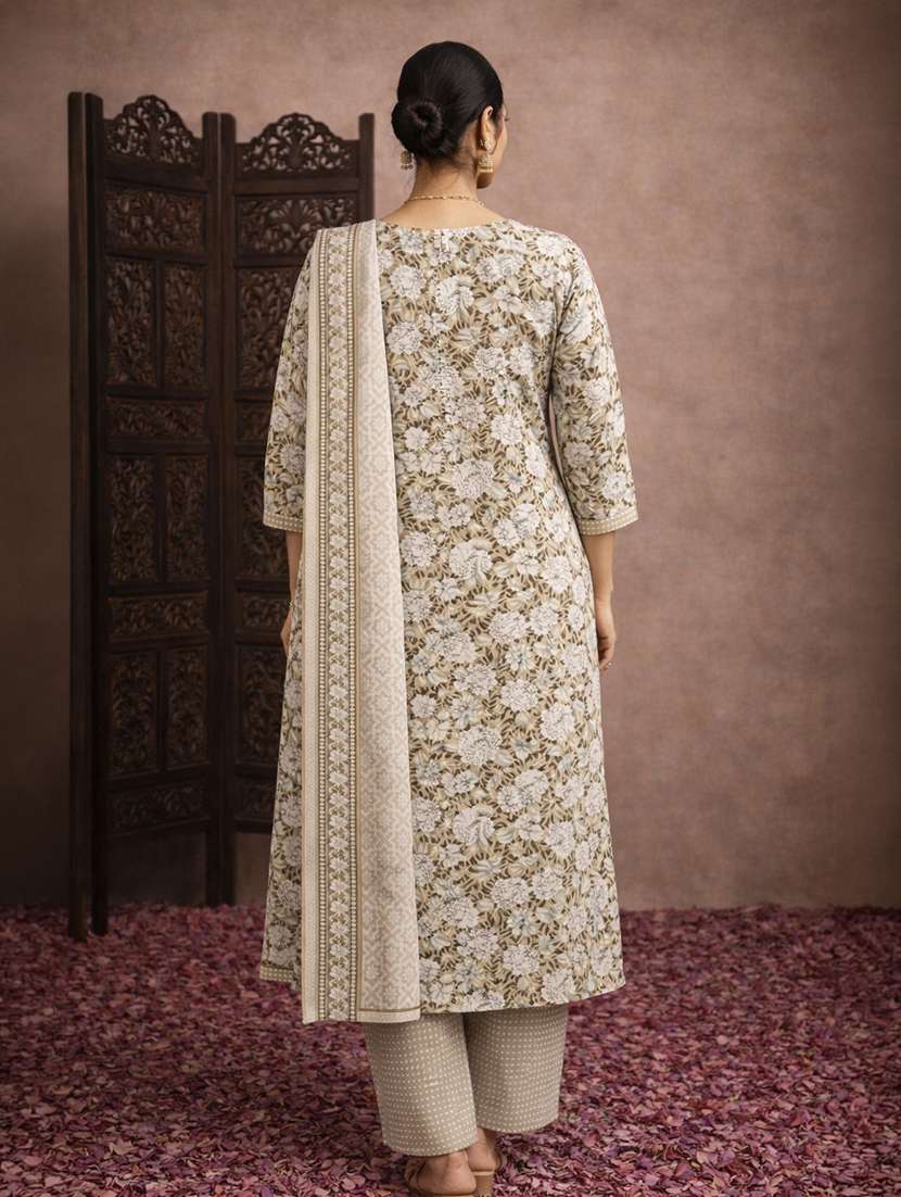women green cotton straight ethnic dressbeige cotton straight ethnic dress - 22463199 -  Standard Image - 3