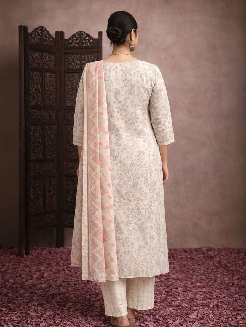 women cream cotton straight ethnic dress - 22463201 -  Standard Image - 3