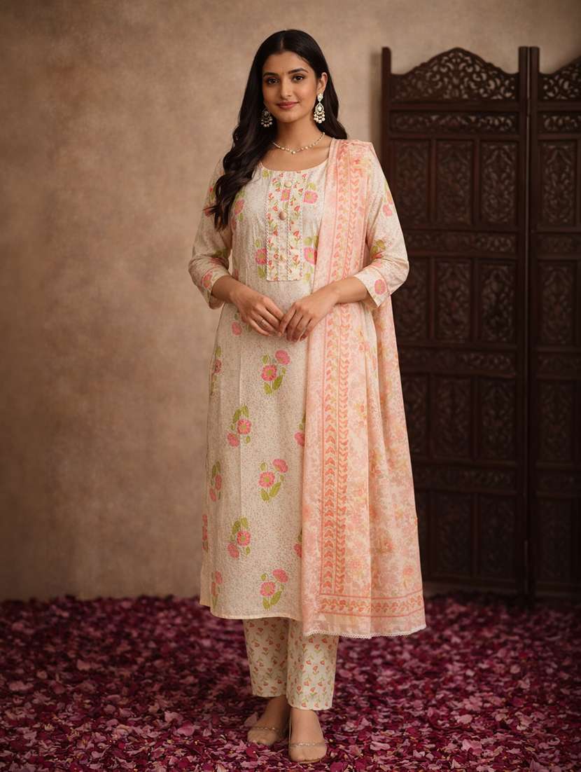 women printed lime cotton straight ethnic dress