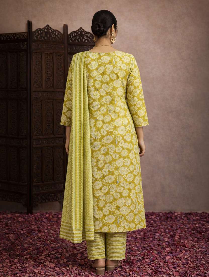 women olive cotton straight ethnic dress - 22463206 -  Standard Image - 3