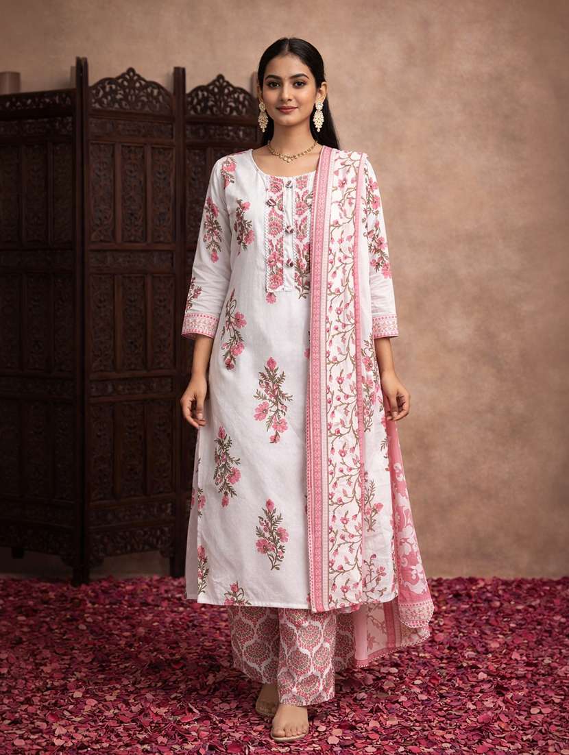 women white cotton straight ethnic dress