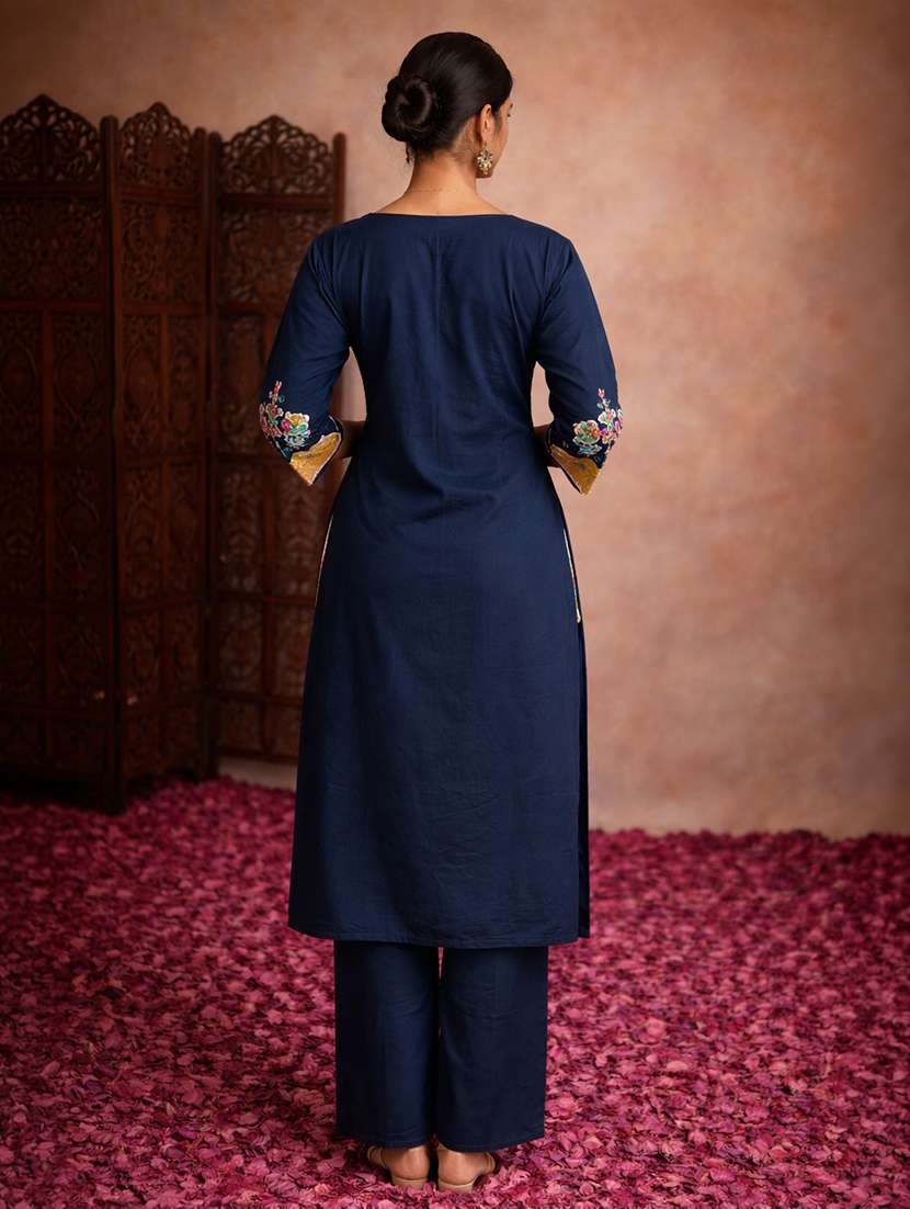 women teal cotton straight ethnic dress - 22463214 -  Standard Image - 3