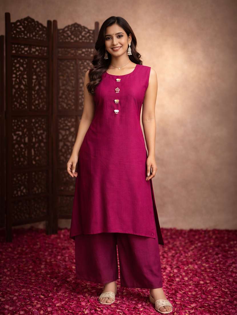 women pink cotton blend straight ethnic dress