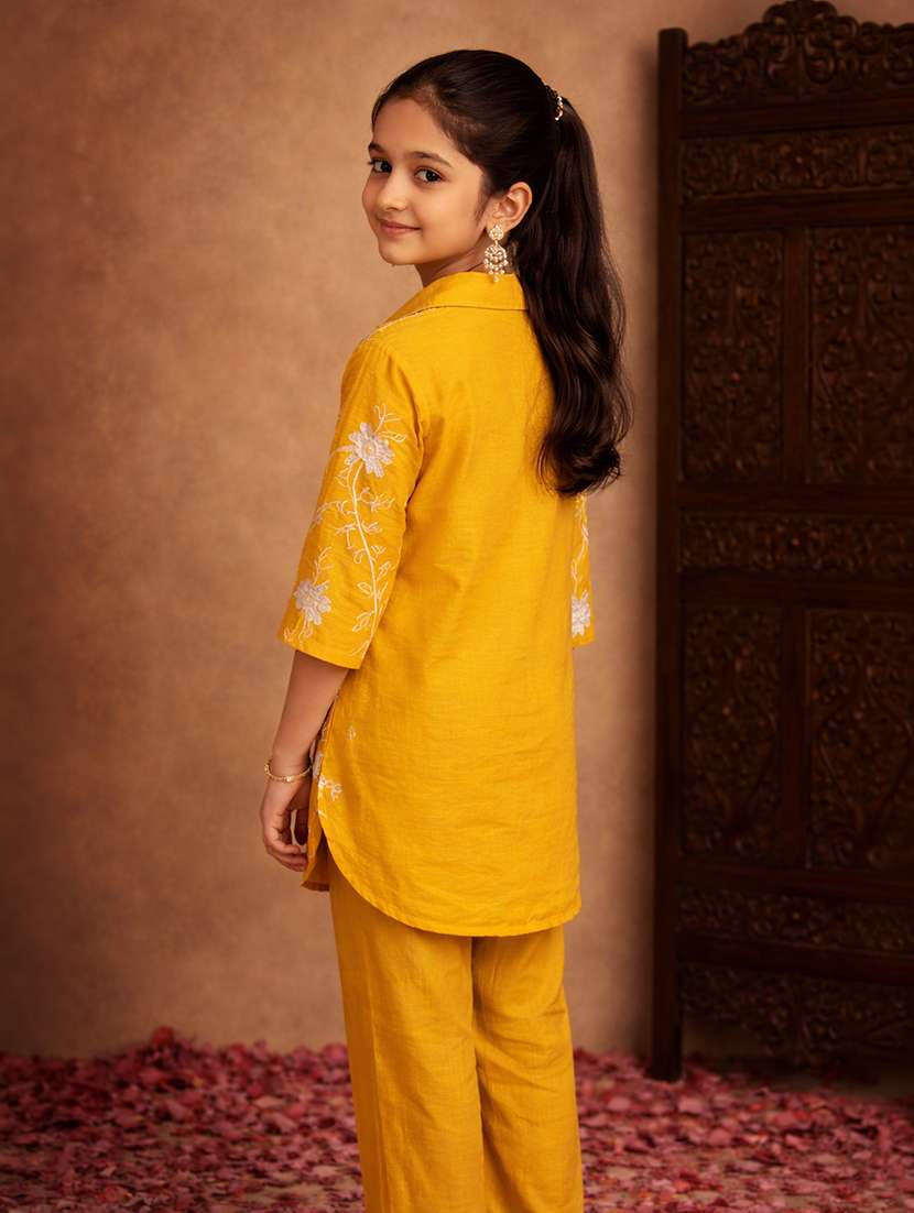 girl mustard cotton blend top & trouser co-ord set - 22463227 -  Standard Image - 3