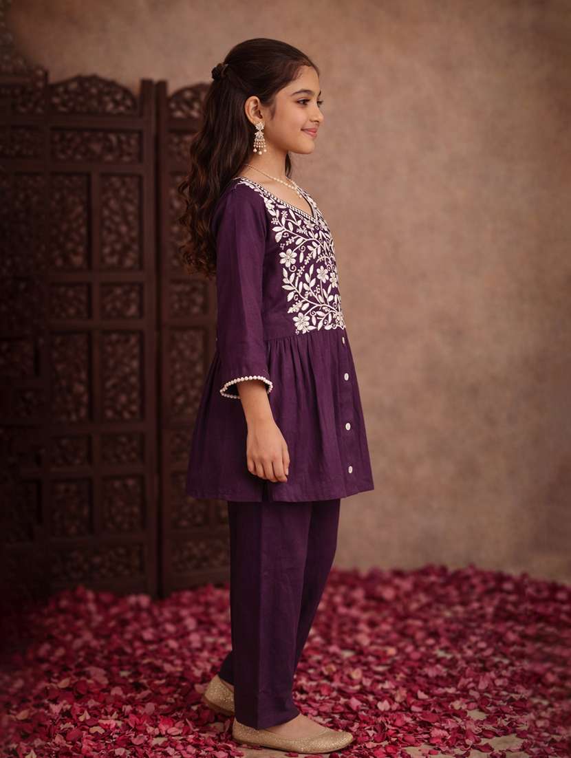 Girl Purple Cotton Blend Top & Trouser Co-ord Set - 22463229 -  Standard Image - 3