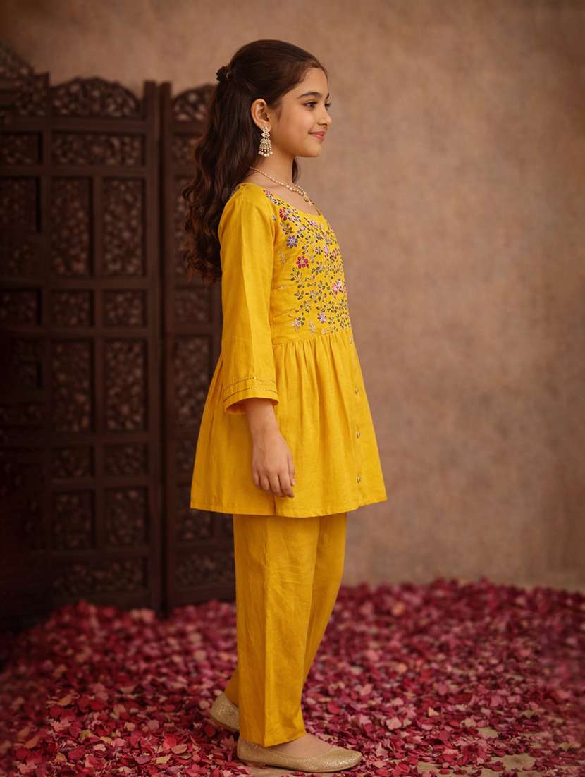 girl yellow cotton blend top & trouser co-ord set - 22463231 -  Standard Image - 3