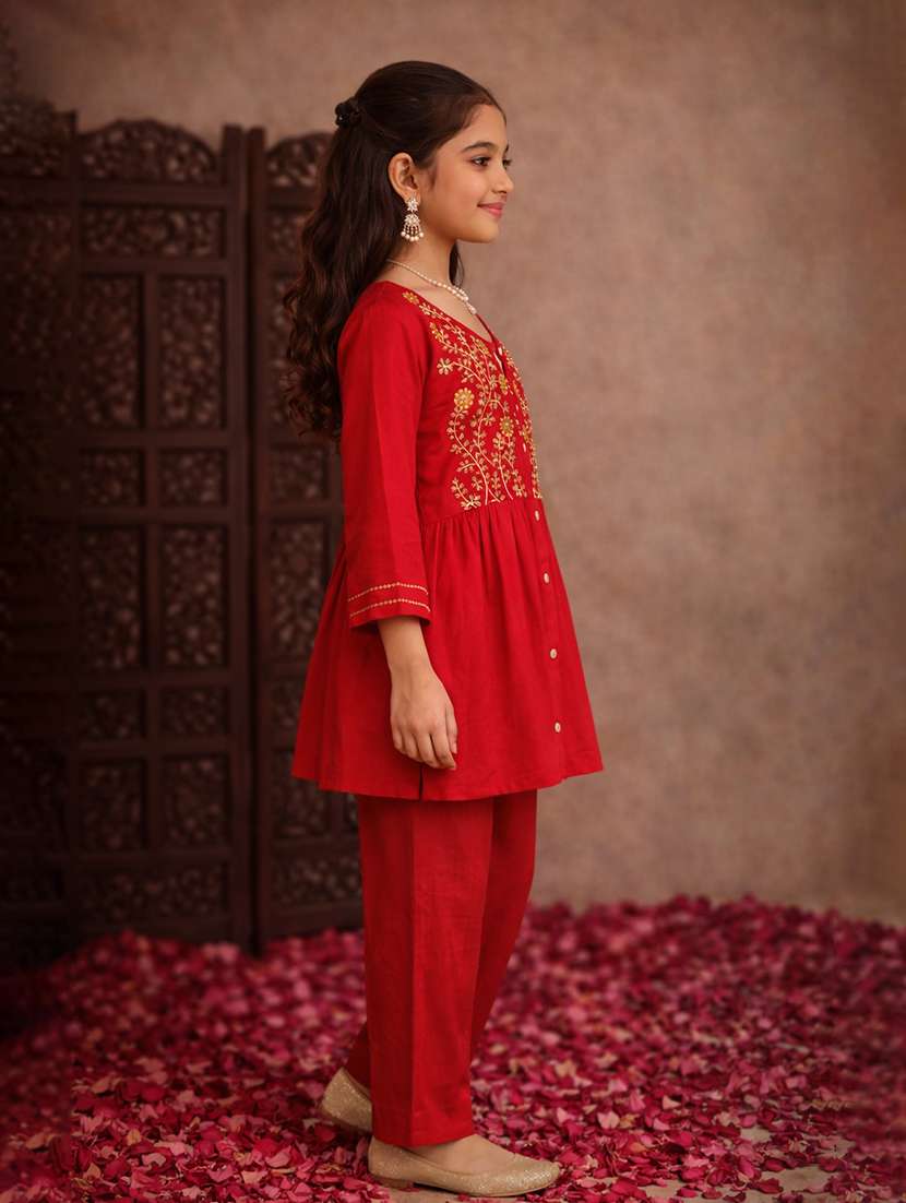 girl red cotton blend top & trouser co-ord set - 22463232 -  Standard Image - 3