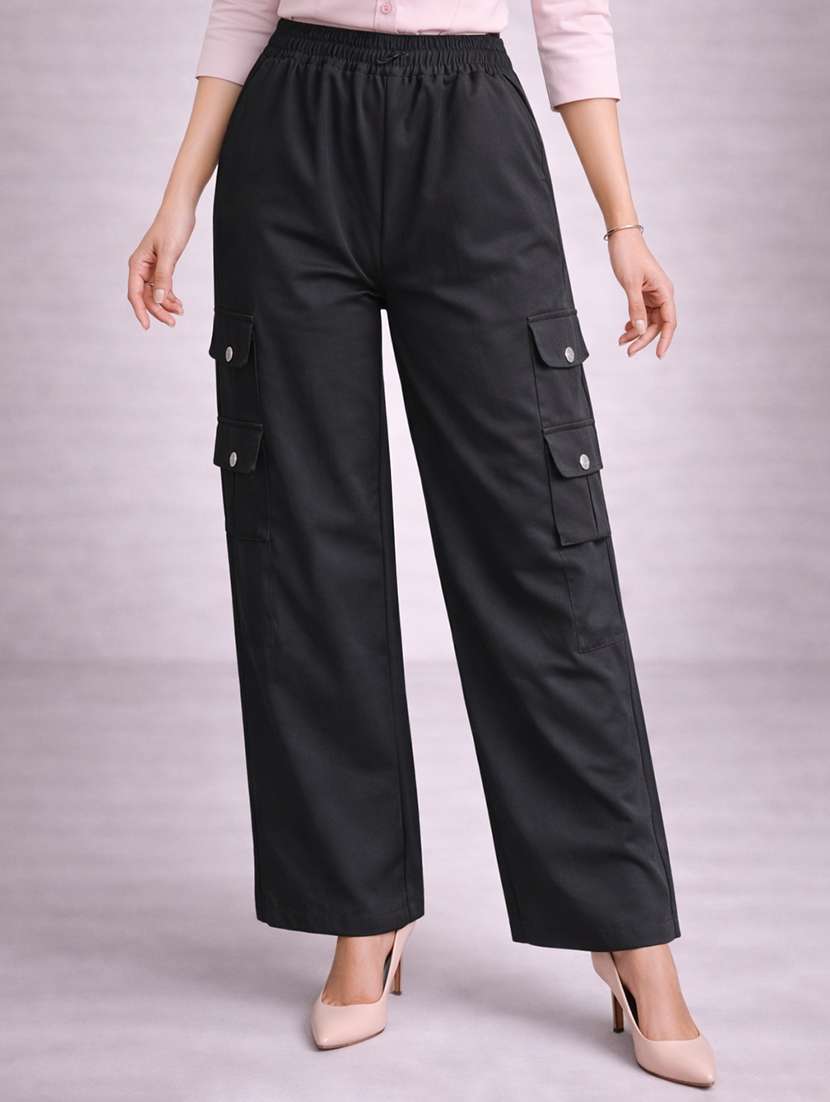 womne black polyester cargo