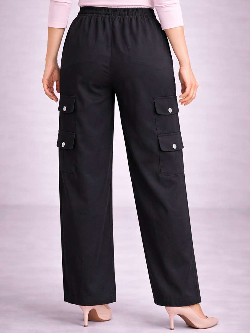 womne black polyester cargo - 22463242 -  Standard Image - 3