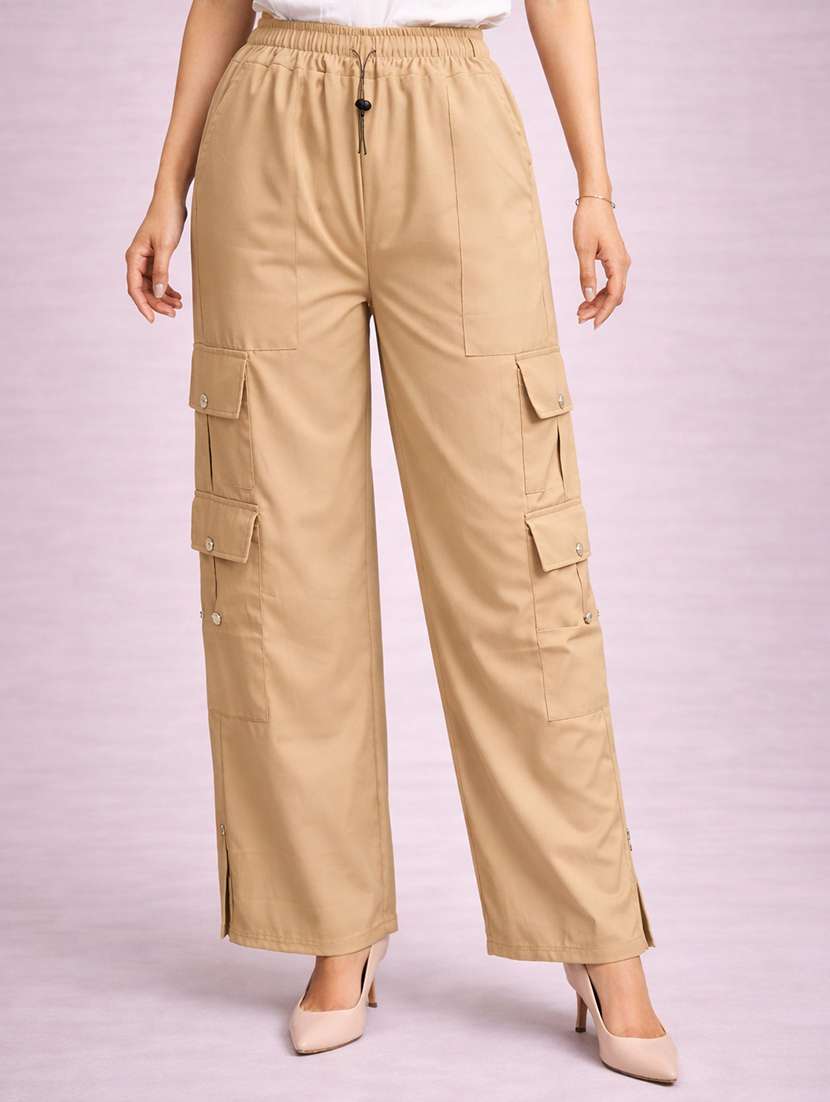 women beige polyester cargo