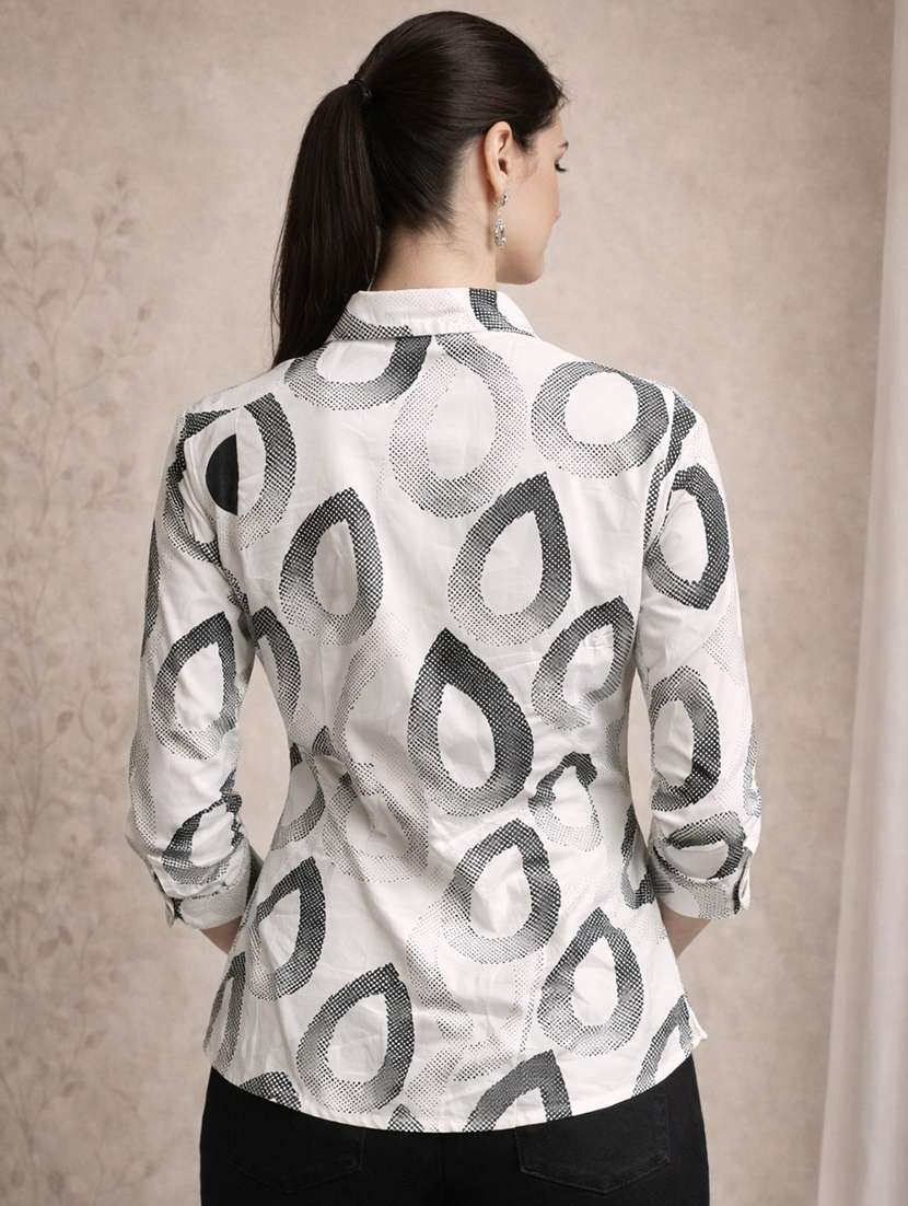 women abstarct white polyester regular shirt - 22463254 -  Standard Image - 3