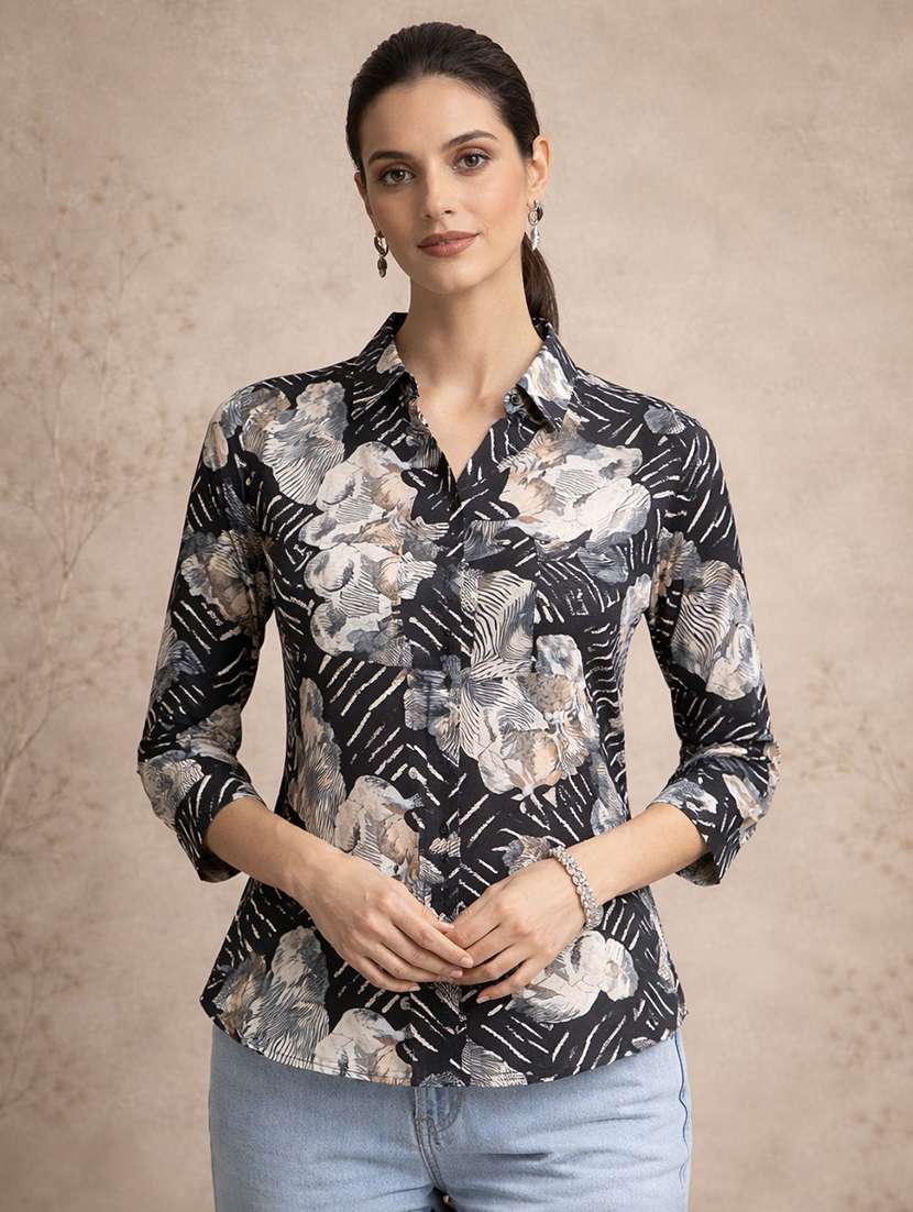 women black polyester regular shirt