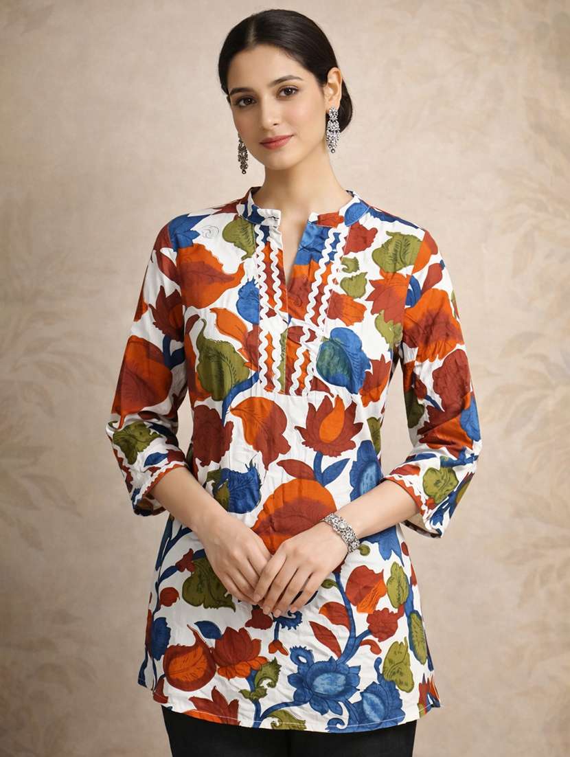 women multi colored cotton regular top