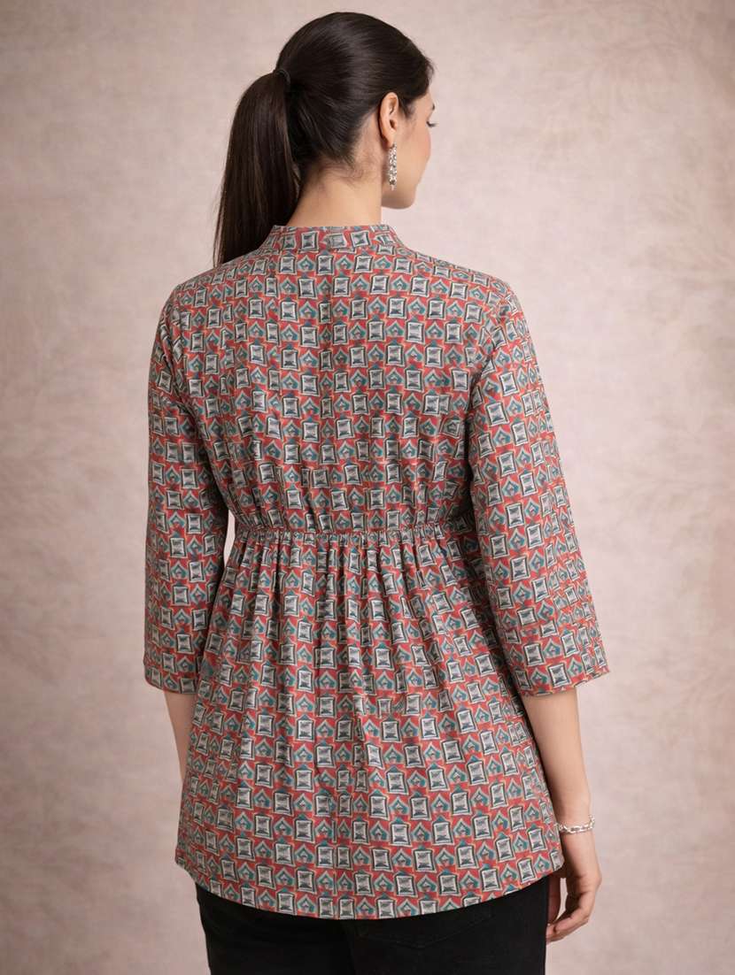 women printed maroon cotton regular top - 22463263 -  Standard Image - 3